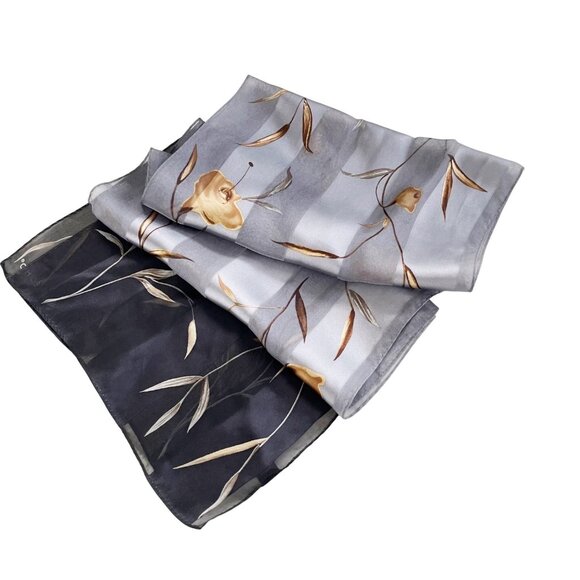 ECHO Women's Floral Stripe Print Neutral Tones Oblong Scarf 100% Silk - Picture 1 of 5
